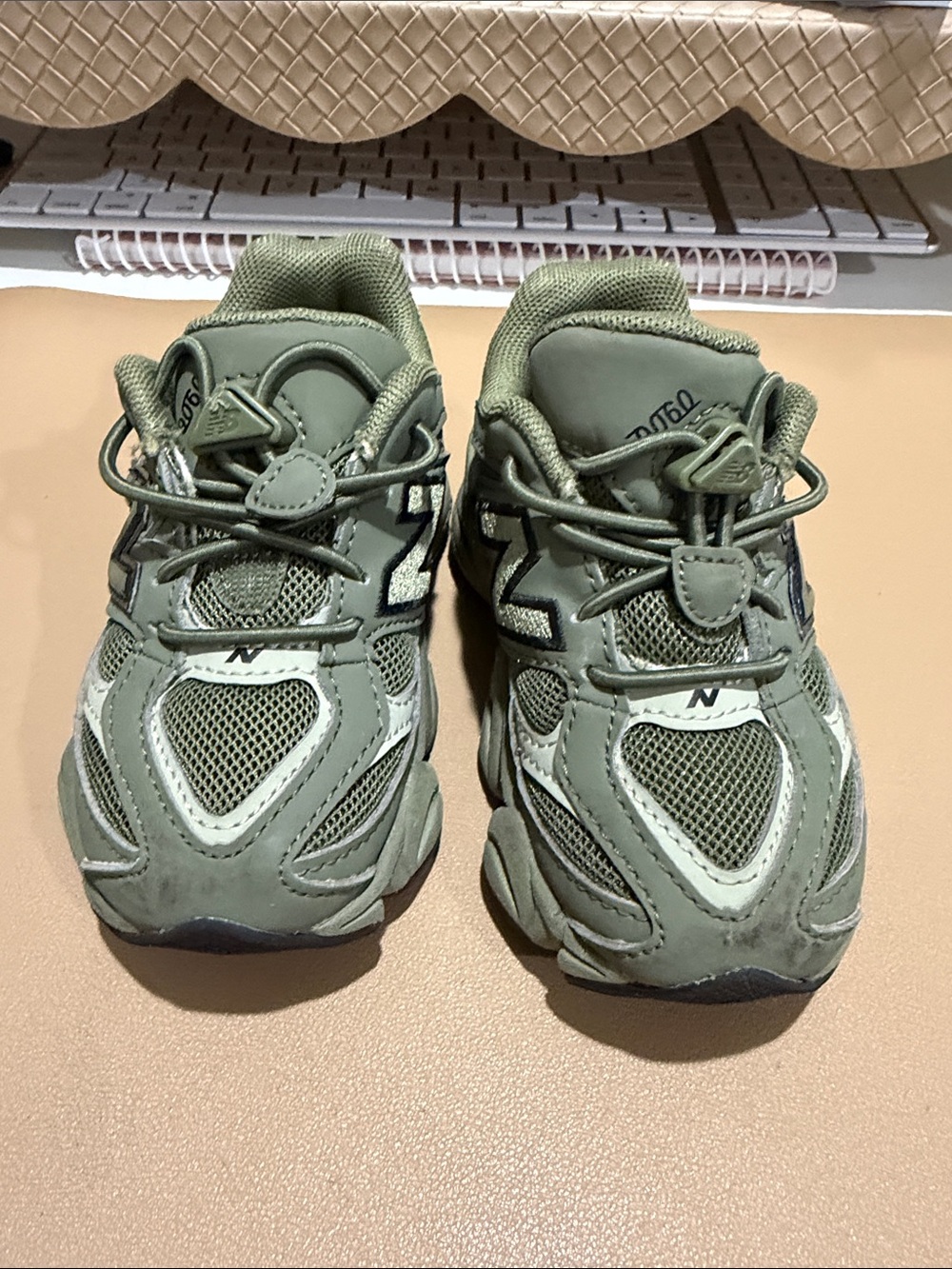 New Balance Kids Olive Green Sneakers with Toggle Laces